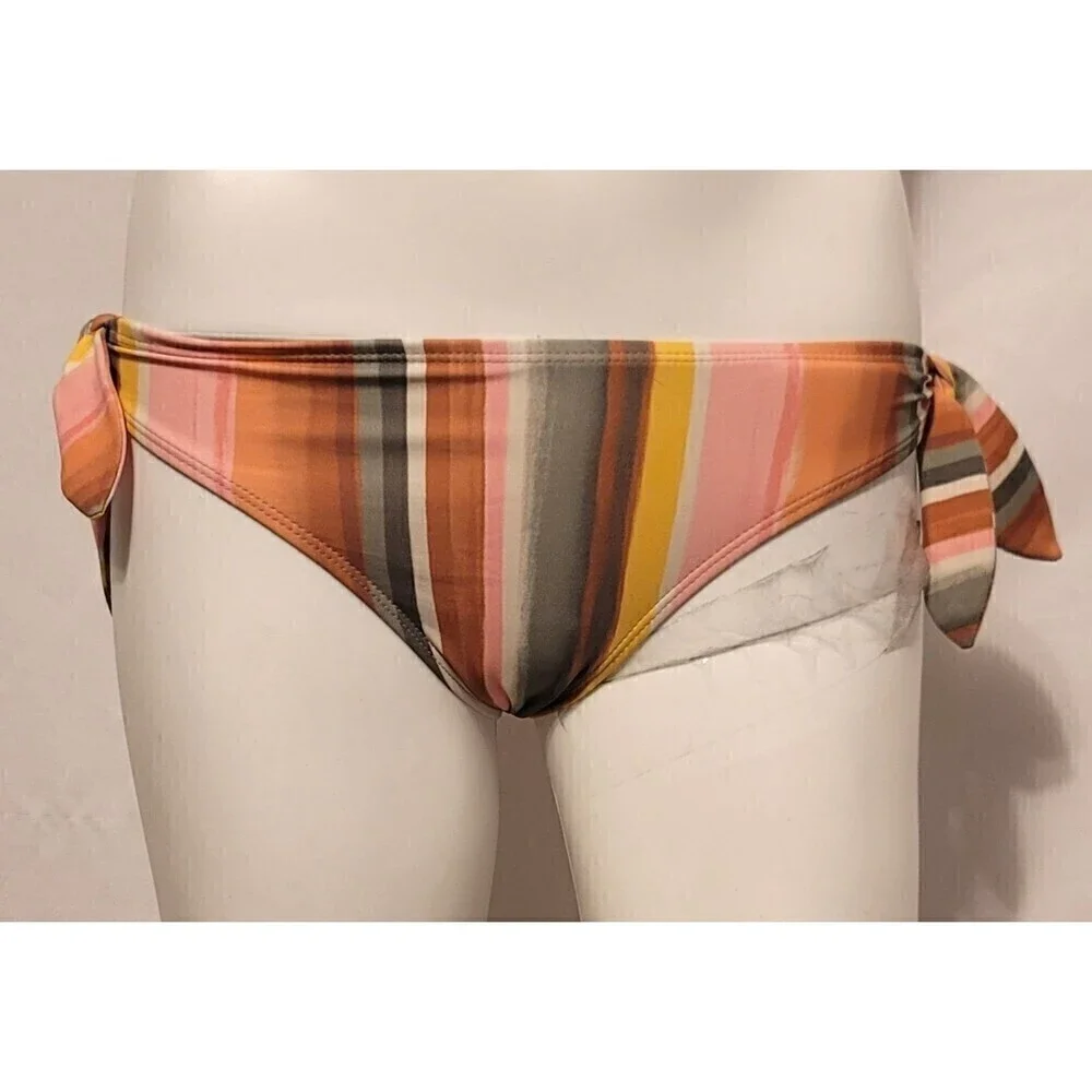 Decree Striped Side Tie Lined Bikini Swimsuit Bottom - Size XS